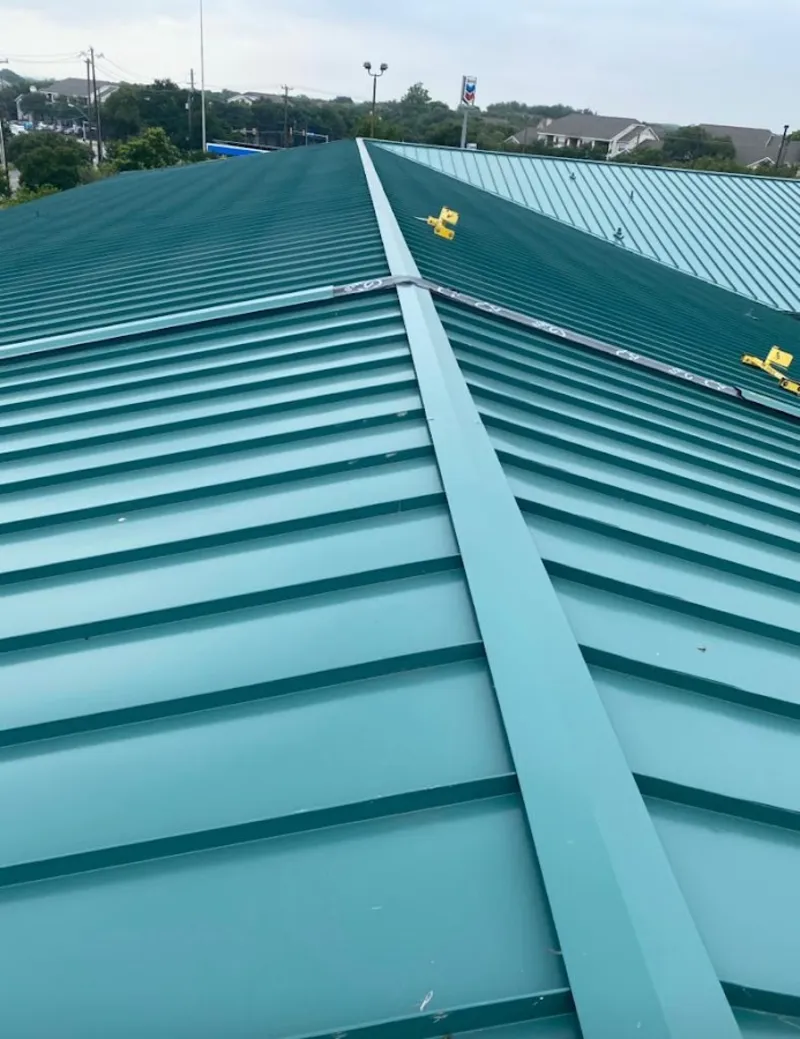 Green commercial metal roof ridge and valley for Metal Roof Repair in Horsham